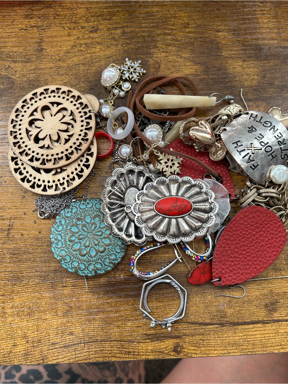 Boho Red and Turquoise Mixed Media Statement Jewelry *broken
